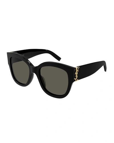 Shop Saint Laurent Ysl Oversized Acetate Cat-eye Sunglasses In Shiny Black