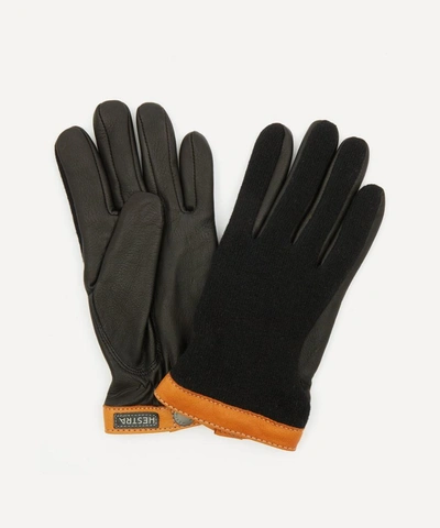 Shop Hestra Deerskin Wool Tricot Gloves In Black