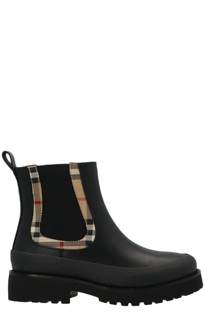 Shop Burberry Kids Vintage Check Detailed Chelsea Boots In Black