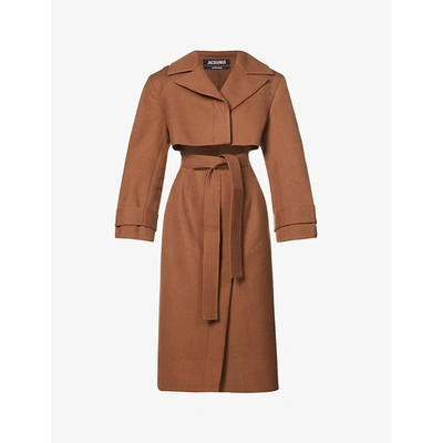 Shop Jacquemus Womens Brown Brown Le Manteau Picchu Cut-out Wool Coat 10