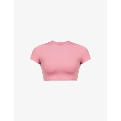 Shop Adanola Womens Blush Pink Cropped Stretch-jersey Top M