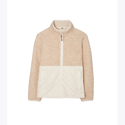 Shop Tory Sport Tory Burch Fleece Quilted Jacket In Natural Heather/french Cream