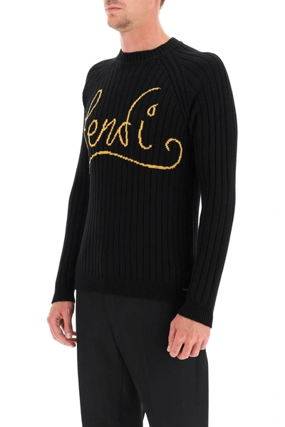 Shop Fendi Jacquard Logo Sweater In Mixed Colours