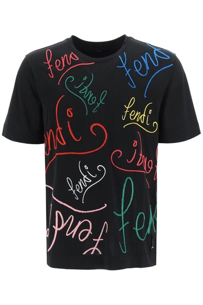Shop Fendi Seahorse Print T-shirt In Mixed Colours