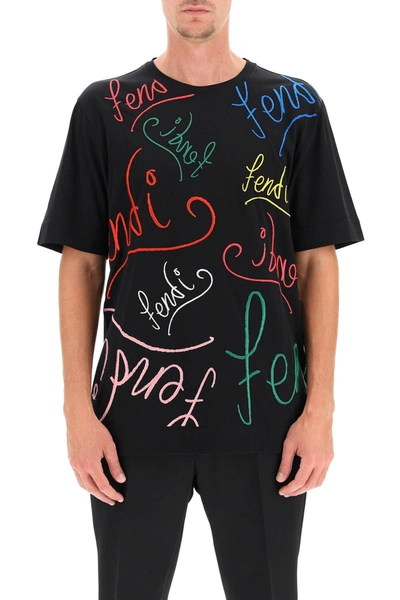 Shop Fendi Seahorse Print T-shirt In Mixed Colours