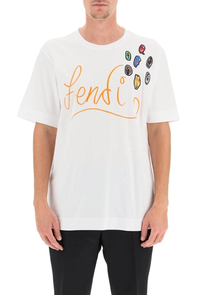 Shop Fendi T-shirt With Logo And Smileys In Mixed Colours