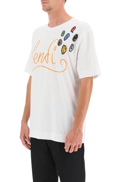 Shop Fendi T-shirt With Logo And Smileys In Mixed Colours