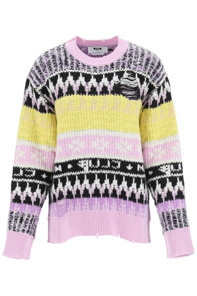 Shop Msgm Jacquard Wool Sweater In Mixed Colours