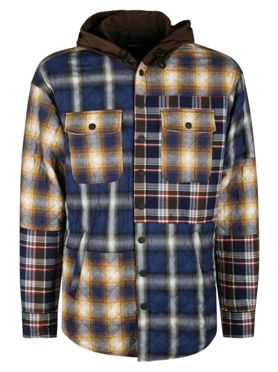 Shop Dsquared2 Check Print Buttoned Hooded Jacket In Blue/light Yellow
