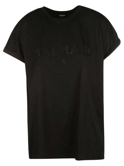 Shop Balmain Logo Studded T-shirt In Black