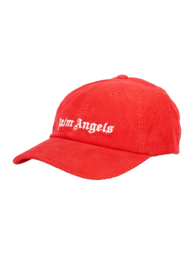 Shop Palm Angels Corduroy Embroidered Logo Cap In Red