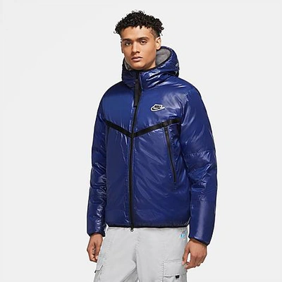 Shop Nike Men's Sportswear Synthetic-fill Marble Windrunner Jacket In Blue Void/white/black/black