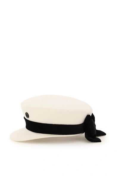 Shop Maison Michel Abby Felt Beret With Bow In White