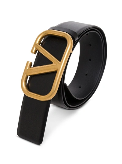 Shop Valentino Black Leather Belt With V Logo Buckle