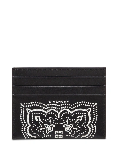 Shop Givenchy Black And White Leather Card Holder With Bandana Print