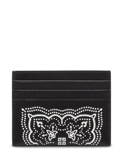Shop Givenchy Black And White Leather Card Holder With Bandana Print