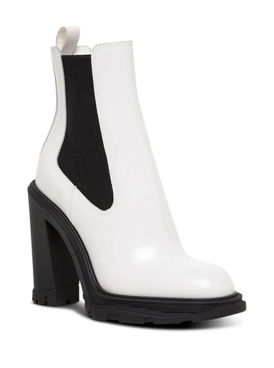 Shop Alexander Mcqueen Treadonly White Leather Boots