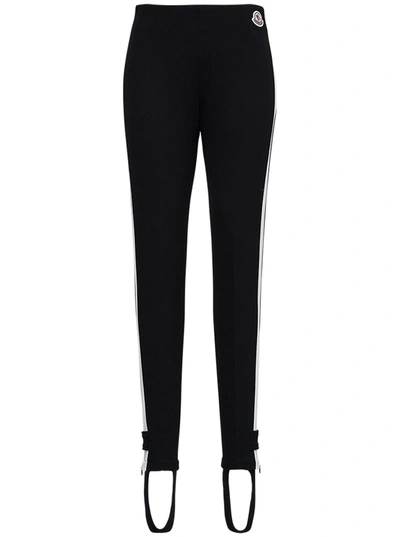 Shop Moncler Black Stretch Fabric Leggings With Logo Patch