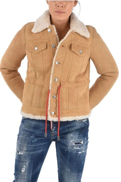 Shop Dsquared2 Women's Beige Leather Outerwear Jacket