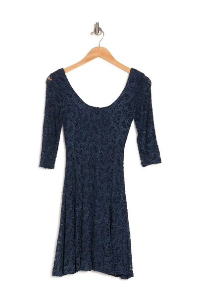 Shop Papillon 3/4 Sleeve Paisley Lace Overlay Dress In Navy