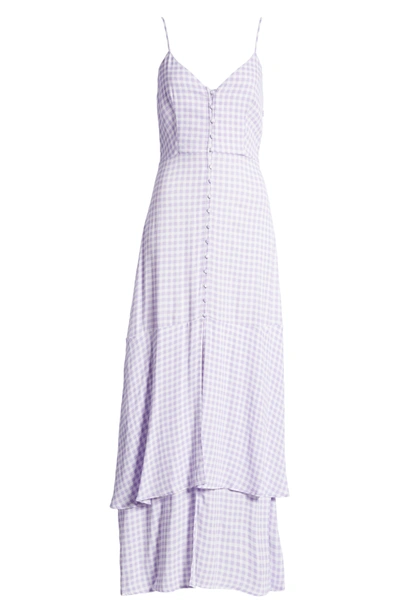 Shop Afrm Nella Print Tiered Dress In Lilac Gingham