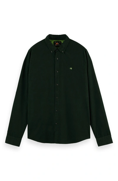 Shop Scotch And Soda Scotch & Soda Regular Fit Corduroy Button-down Shirt In Bottle Green