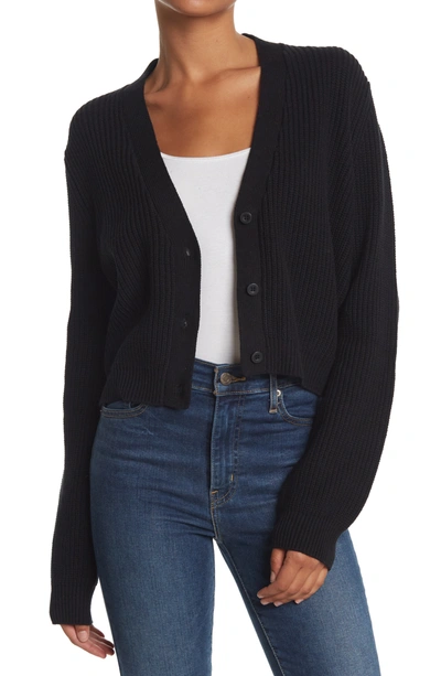 Melrose And Market Button-up Cropped Knit Cardigan In Black