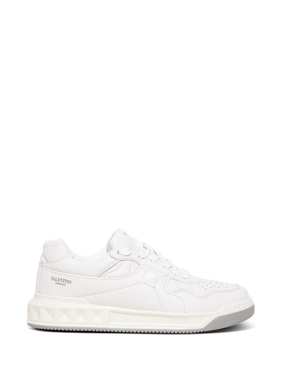 Shop Valentino White Leather Sneakers With Logo