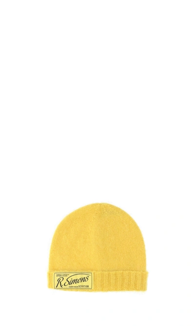Raf Simons Logo-patch Knitted Beanie In Yellow