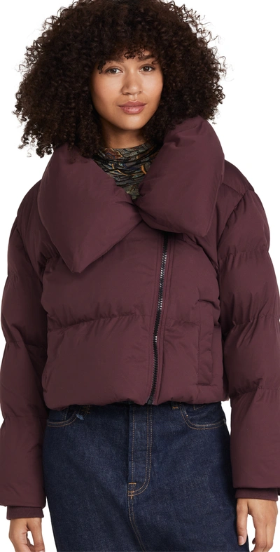 Shop Avec Les Filles Asymmetrical Zip Puffer Jacket Merlot