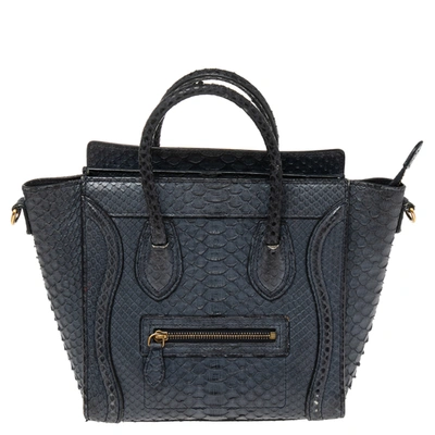 Pre-owned Celine Céline Navy Blue Python Nano Luggage Tote