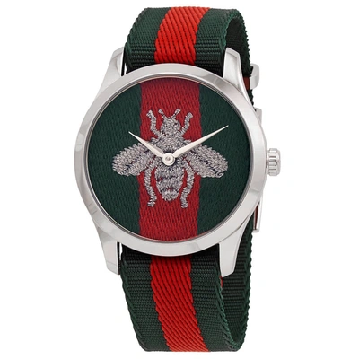Shop Gucci G-timeless Quartz Red And Green Dial Mens Watch Ya1264148 In Green,red,silver Tone