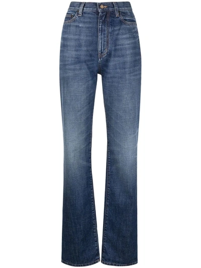 Shop Saint Laurent Blue High-waisted Straight Jeans