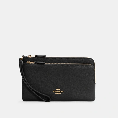 Shop Coach Double Zip Wallet In Black