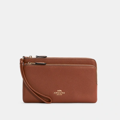 Shop Coach Double Zip Wallet In Brown