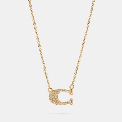 Shop Coach Pave Signature Necklace In Yellow