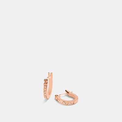 Shop Coach Pave Signature Huggie Earrings In Rose Gold