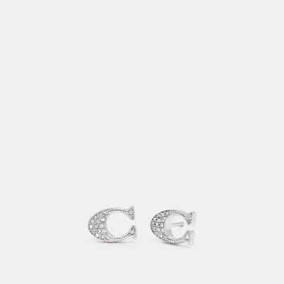 Shop Coach Signature Stud Earrings In Grey