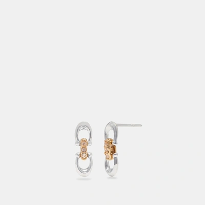 Shop Coach Linked Signature Stud Earrings In Silver