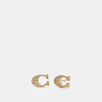 Shop Coach Signature Stud Earrings In Yellow