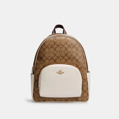 Shop Coach Large Court Backpack In Signature Canvas In Beige