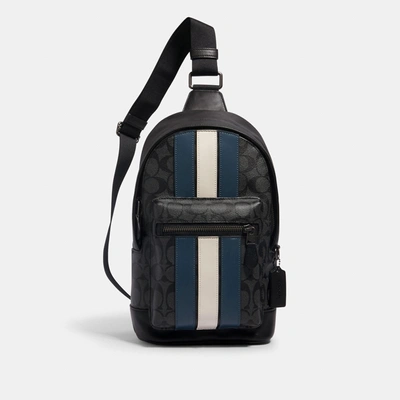 Shop Coach West Pack In Signature Canvas With Varsity Stripe In Black