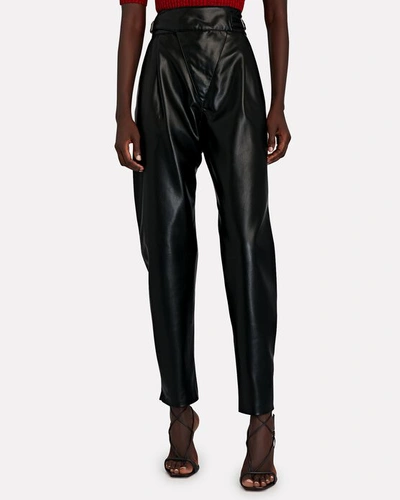 Shop Agolde Vegan Leather Tapered Wrap Pants In Black