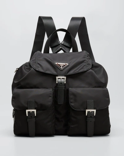 Shop Prada Vela Medium Recycled Nylon Backpack In Black