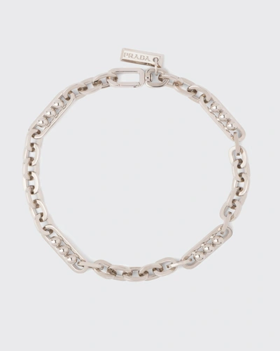 Shop Prada Short Chain-link And Sphere Necklace In Silver
