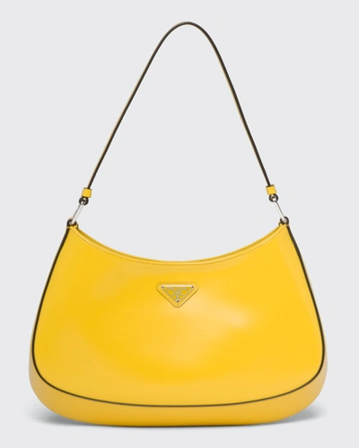 Shop Prada Cleo Brushed Leather Hobo Bag In Yellow