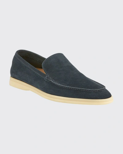 Shop Loro Piana Men's Summer Walk Suede Loafers In Navy