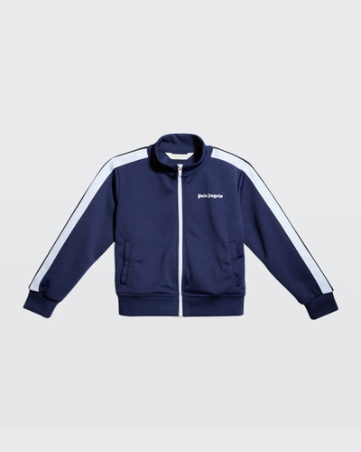 Shop Palm Angels Boy's Logo Contrast-striped Track Jacket In Navy White
