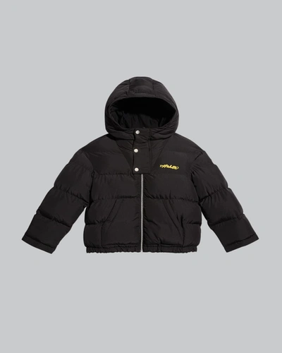 Shop Off-white Boy's Painted Arrow Logo Quilted Jacket In Blackyellow
