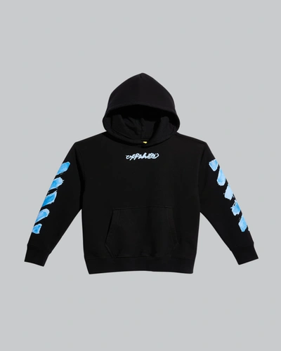 Shop Off-white Boy's Logo Painted Diagonal & Arrows Graphic Hoodie In Blacklt Blue